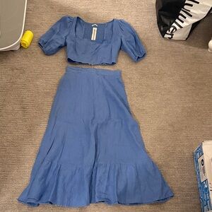 Reformation Blue Smocked Top/ Skirt